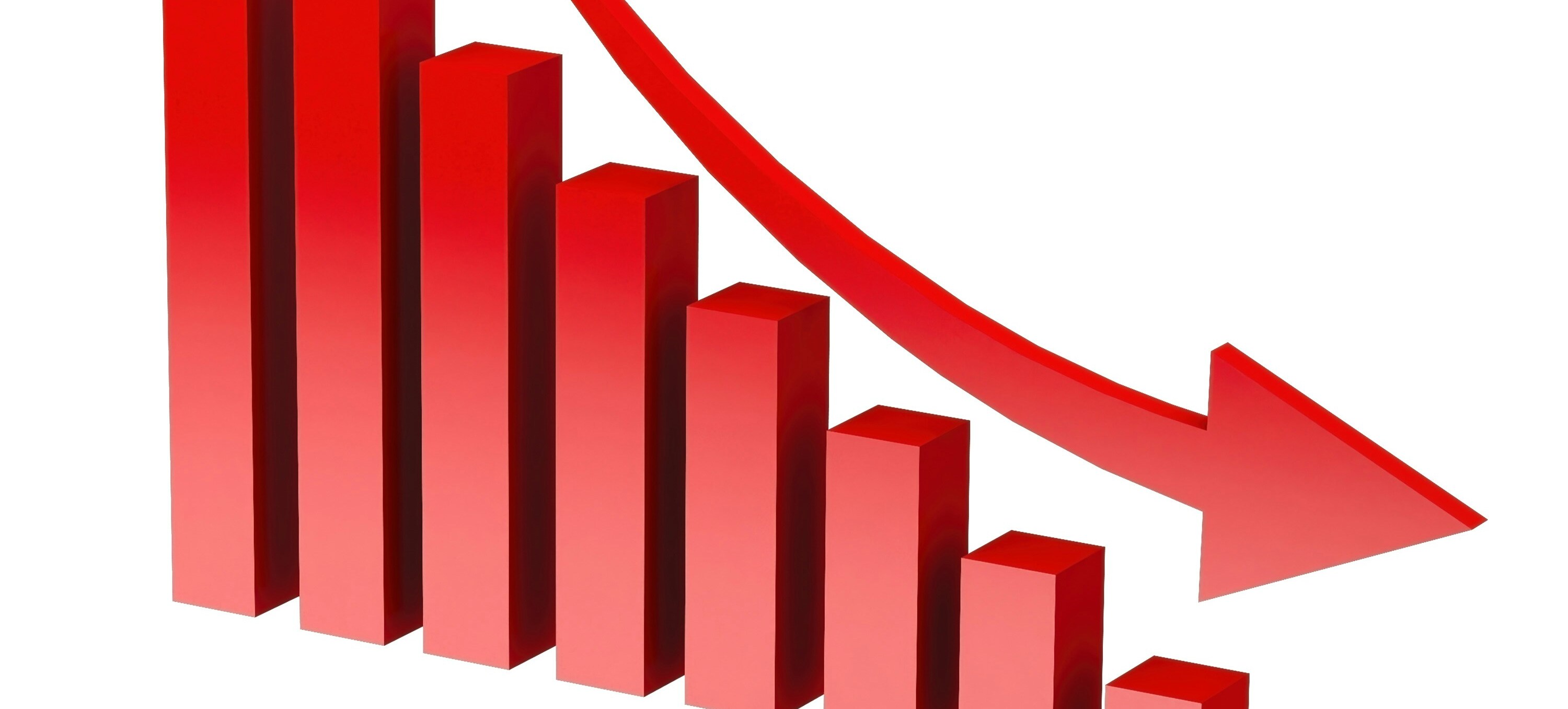 A descending red bar chart with a downward arrow, representing falling token costs
